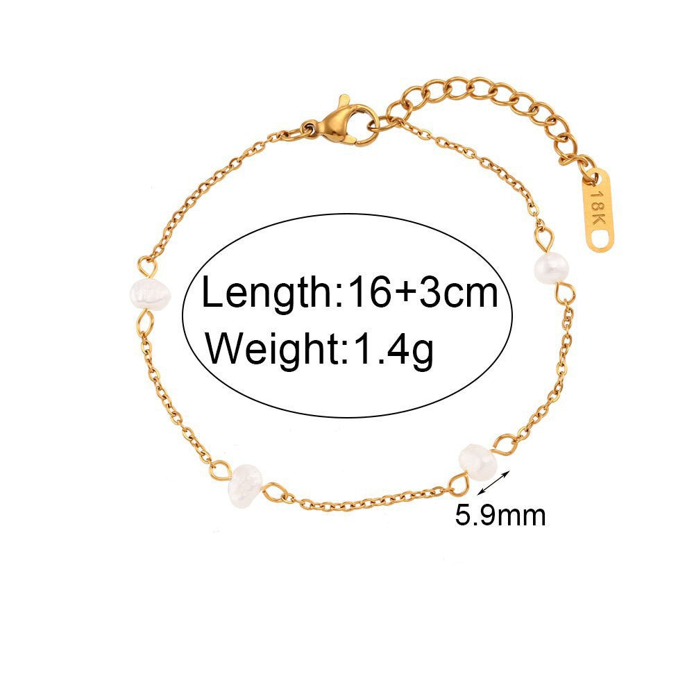 Elegant Geometric Gold Plated Stainless Steel Pearl Jewelry Set - Necklace and Bracelet