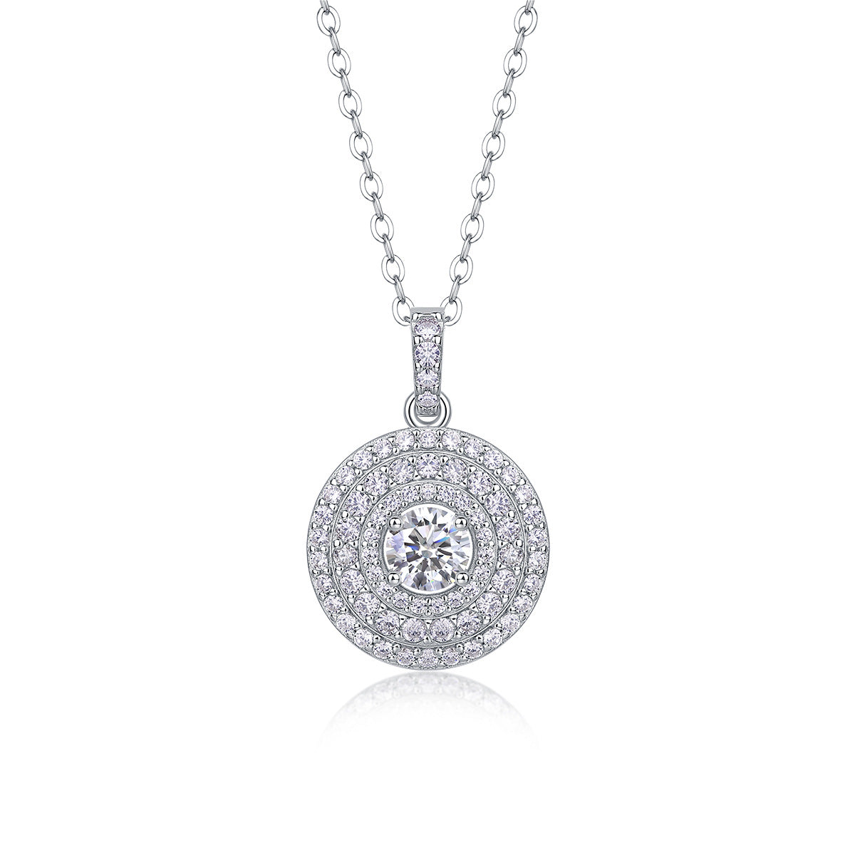 Sterling Silver Moissanite Round Pendant Necklace with Chain