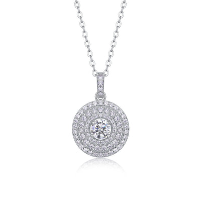 Sterling Silver Moissanite Round Pendant Necklace with Chain