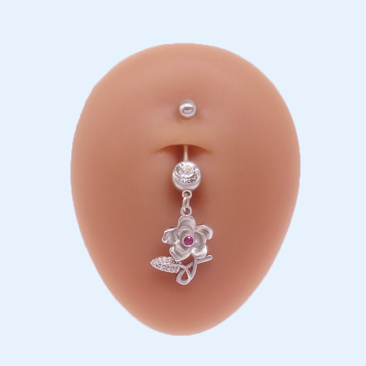 Cute Sweet Heart Shape Flower Butterfly Stainless Steel Copper White Gold Plated Gold Plated Rhinestones Zircon Belly Ring In Bulk