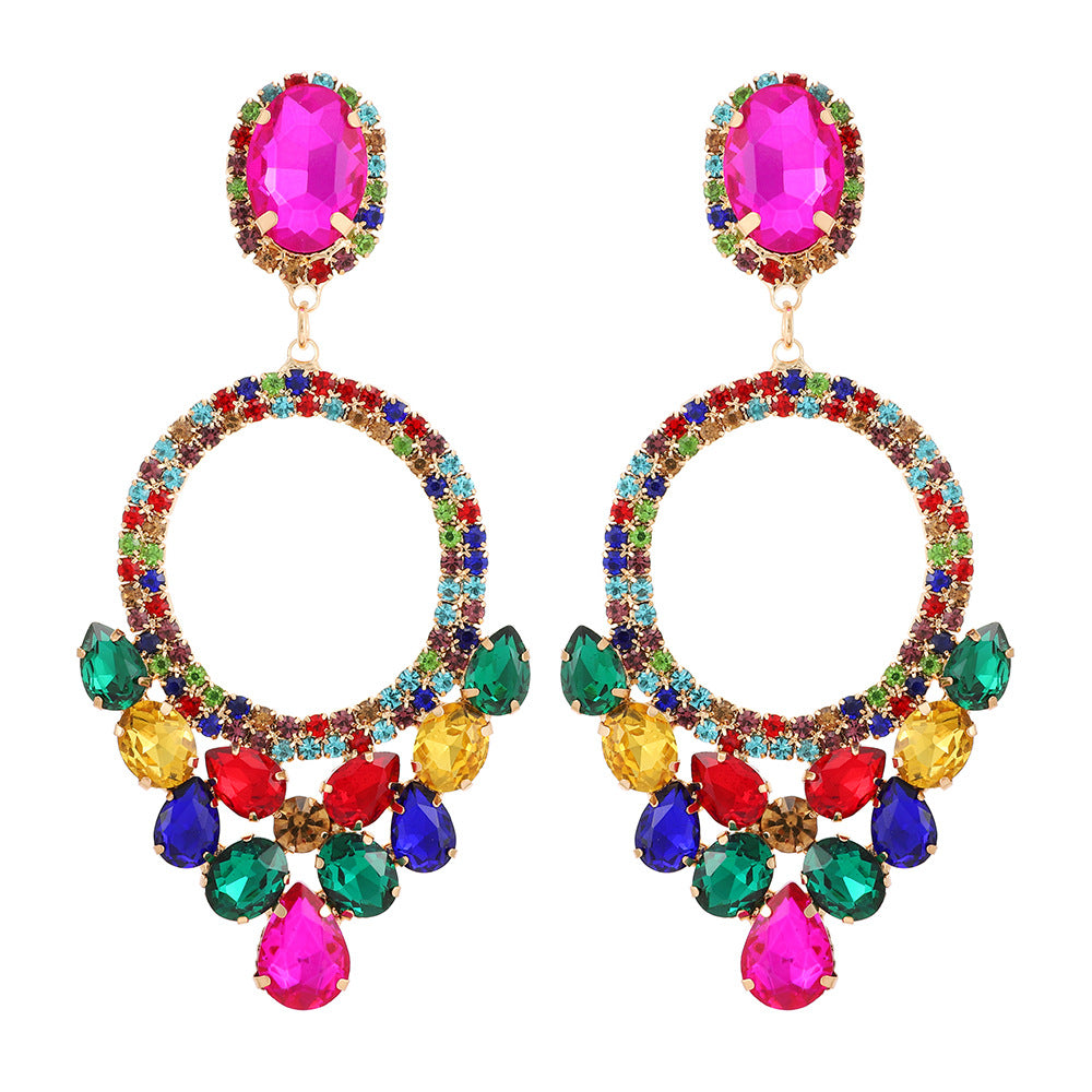 Retro Geometric Rhinestone Inlay Statement Drop Earrings for Women