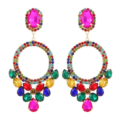 Retro Geometric Rhinestone Inlay Statement Drop Earrings for Women