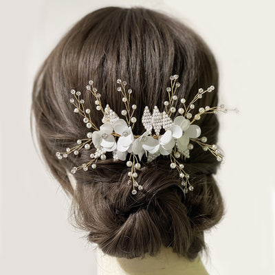 Bridal Floral Hair Comb with Pearl Beads Wedding Accessories