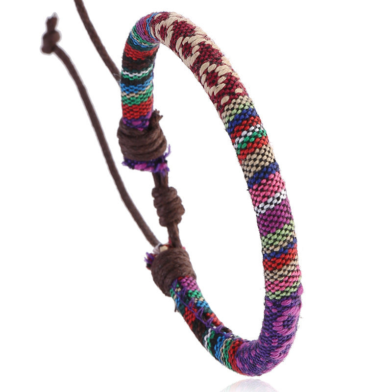 Ethnic Style Colorful Braided Bracelet for Women - Hand-Woven Cotton and Linen Jewelry