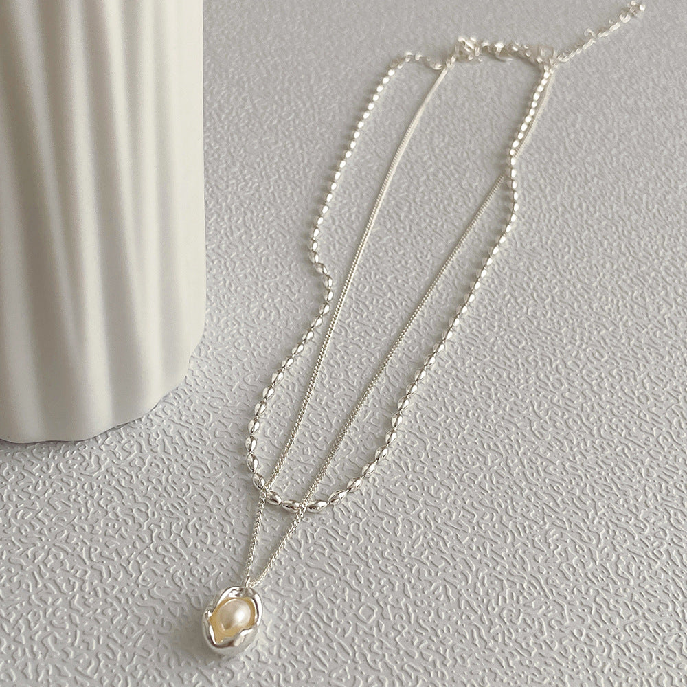 Fashion Geometric Layered Pearl Pendant Necklace