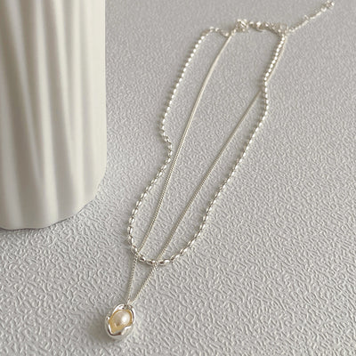 Fashion Geometric Layered Pearl Pendant Necklace