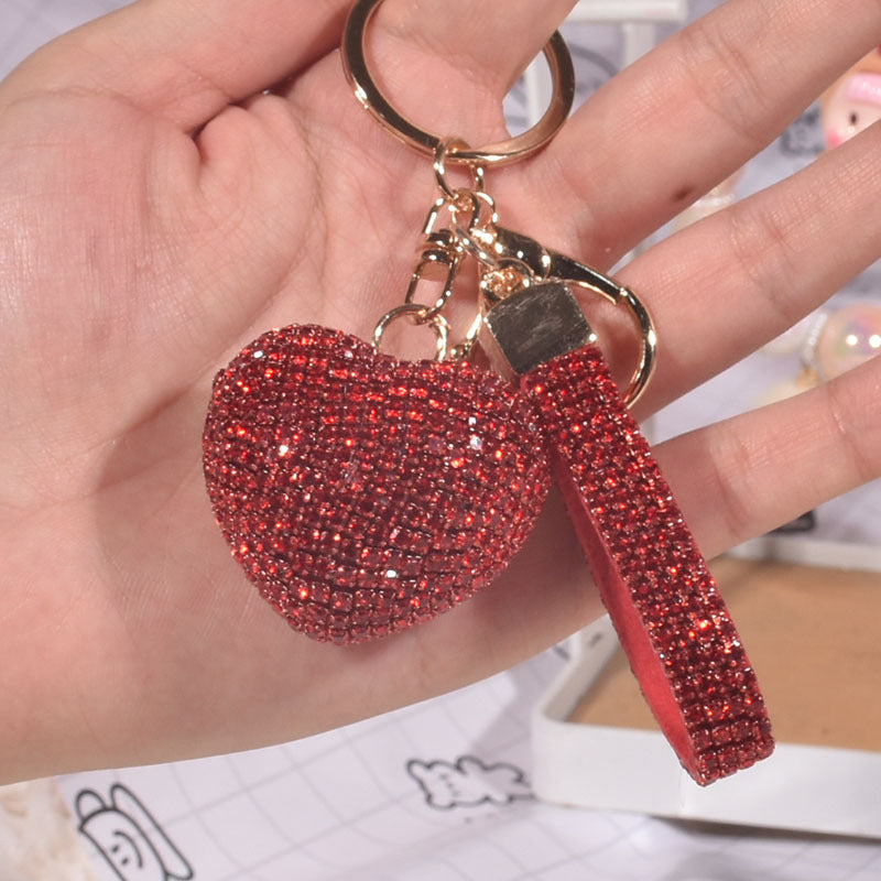 Luxurious Heart Shape Alloy Women's Bag Pendant Keychain with Rhinestone Charm