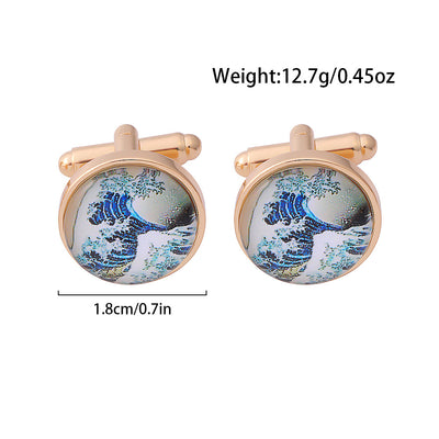 Tree of Life Starry Night Time Stone Titanium Steel Cufflinks