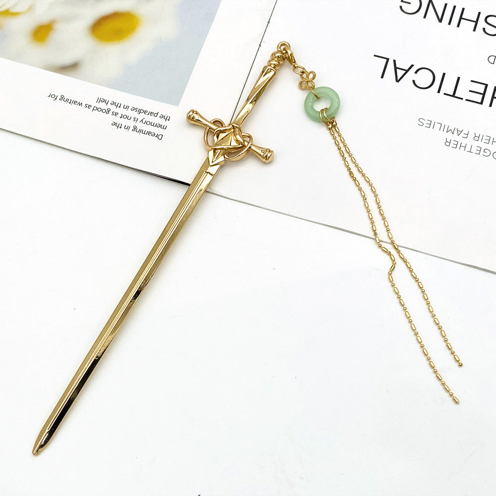 Unisex Chinoiserie Retro Geometric Sword Alloy Hairpin - Modern Ethnic Style Hanfu Headdress