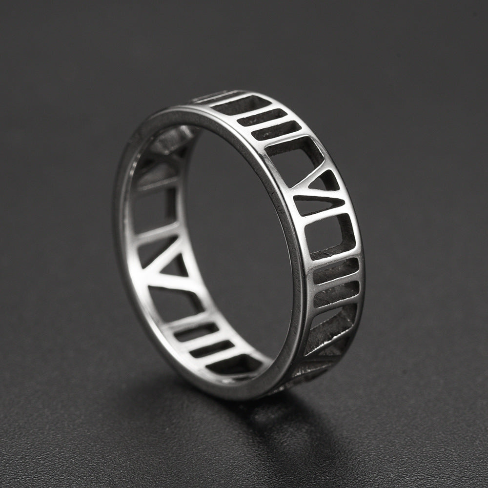 New Simple Stainless Steel Roman Cut Men's Ring