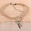 Retro Geometric Circle Velvet Leaf Turquoise Double Layer Choker Necklace