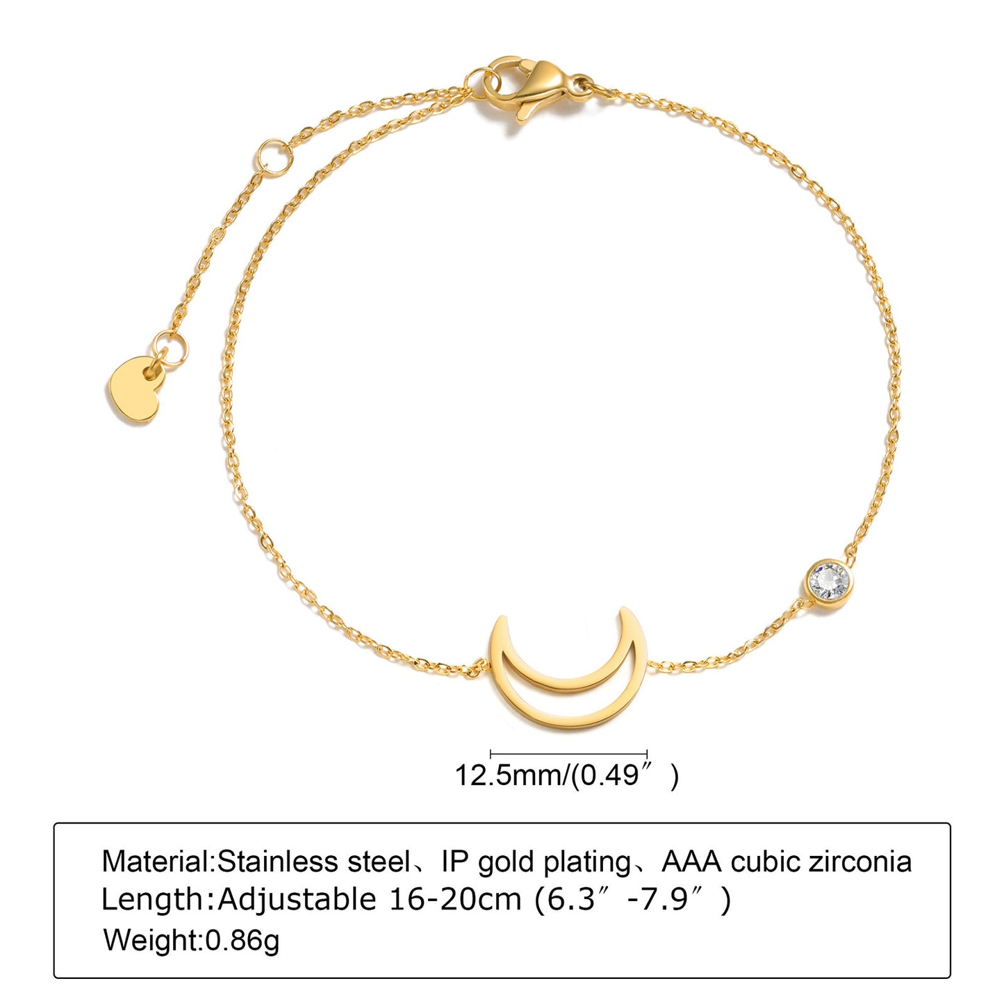 Minimalist Titanium Steel Bracelet with Rhinestones and Celestial Charms - 18K Gold Plated Women's Fashion Accessory