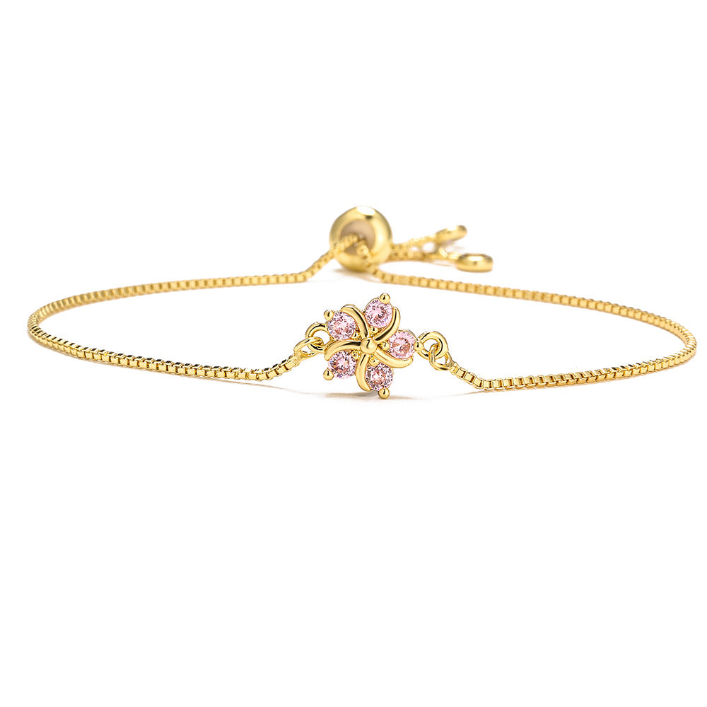 Fashion Flower Copper Bracelets Gold Plated Zircon Copper Bracelets