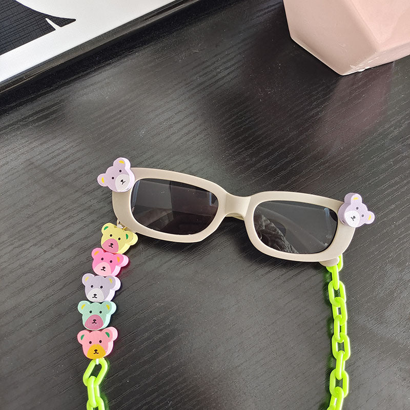 Kids Color Block Resin Square Sunglasses with Heart Acrylic Strap Necklace