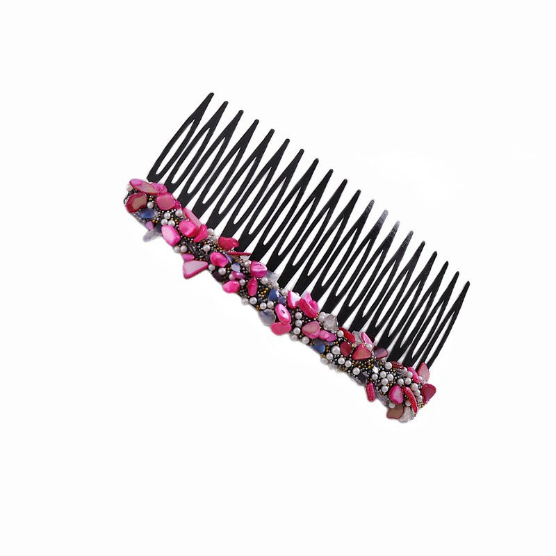 Women's Colorful Stone Hair Band with Artificial Pearl Inlay and Floral Plastic Hair Combs