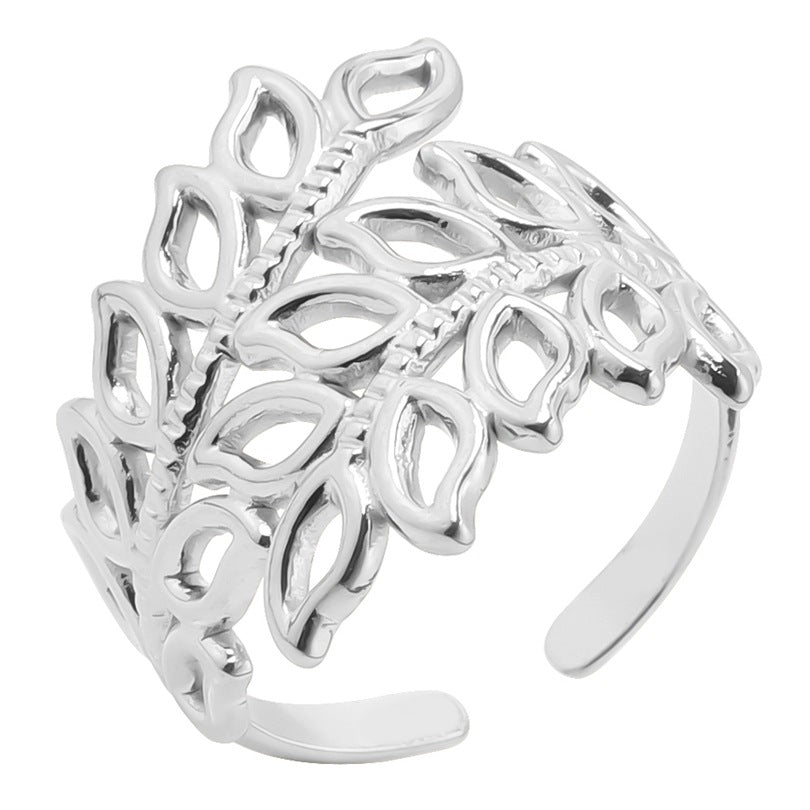 Wholesale Adjustable Stainless Steel Leaf Design Couple Ring