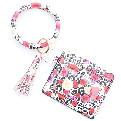 Fashion Snakeskin PU Leather Tassel Keychain Bracelet Wallet