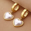 Heart Shape Pearl Inlay Titanium Steel Hoop Earrings