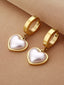 Heart Shape Pearl Inlay Titanium Steel Hoop Earrings