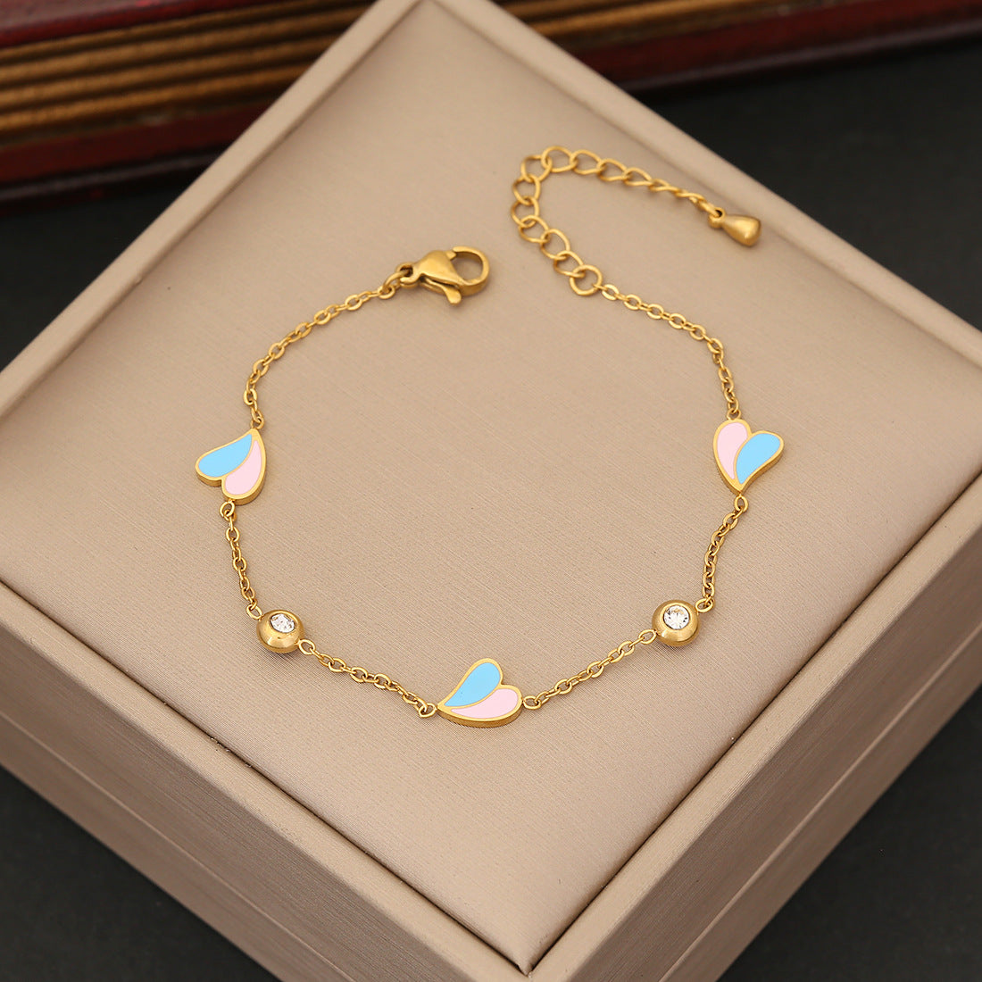 18K Gold Plated Stainless Steel Heart and Butterfly Bracelet