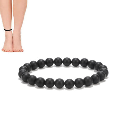 Retro Matte Black Magnetic Stone Beaded Anklet