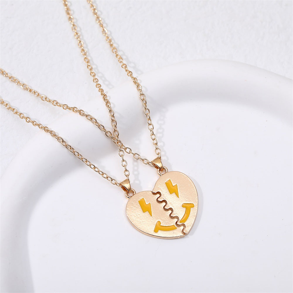 Cute Heart & Butterfly Alloy Enamel Pendant Necklace Set for Children