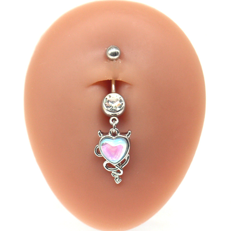 Elegant Heart Floral Zircon Belly Button Ring with Rhinestones and Gold Plating