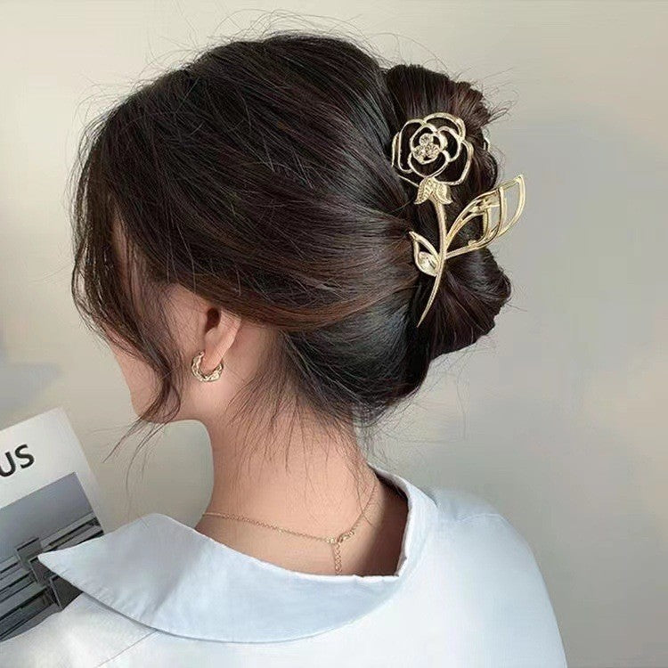 Ig Style Rose Alloy Rhinestone Hair Claw - French Design Large Hair Accessory