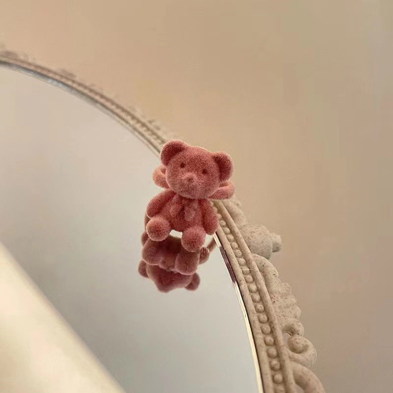 Cartoon Bear Flocking Adjustable Open Ring for Women