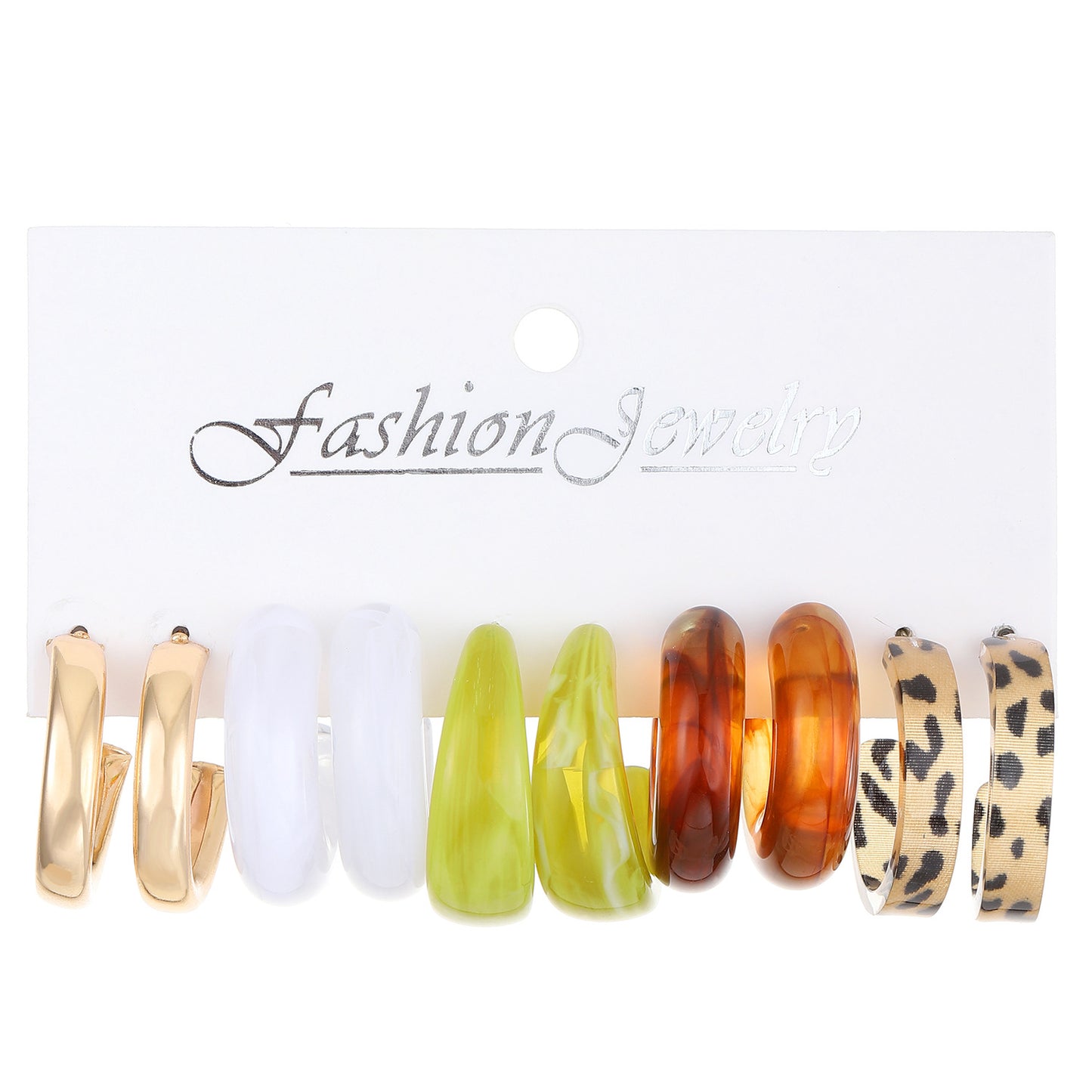 Set of 5 Colorful C-Shaped Acrylic Earrings