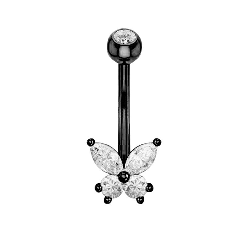 Geometric Zircon Butterfly Belly Ring 316 Stainless Steel Copper Inlay