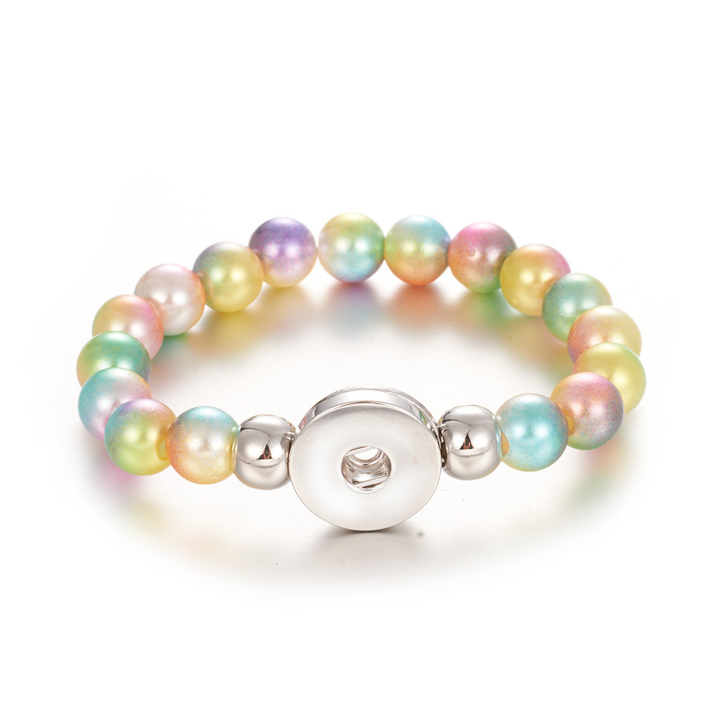 Children's Cartoon Unicorn String Bracelet with Colorful Faux Pearl Noosa Button Accessories