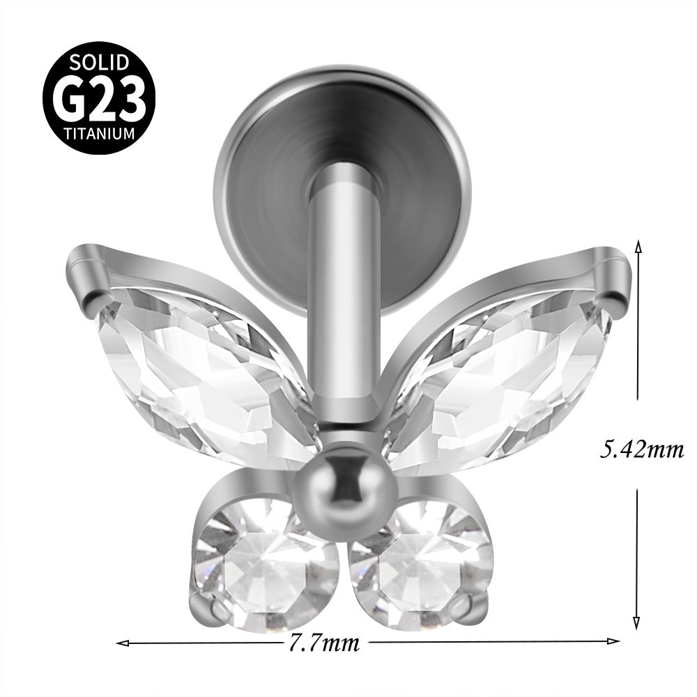 Butterfly Zircon Titanium Ear Cartilage and Lip Ring Set