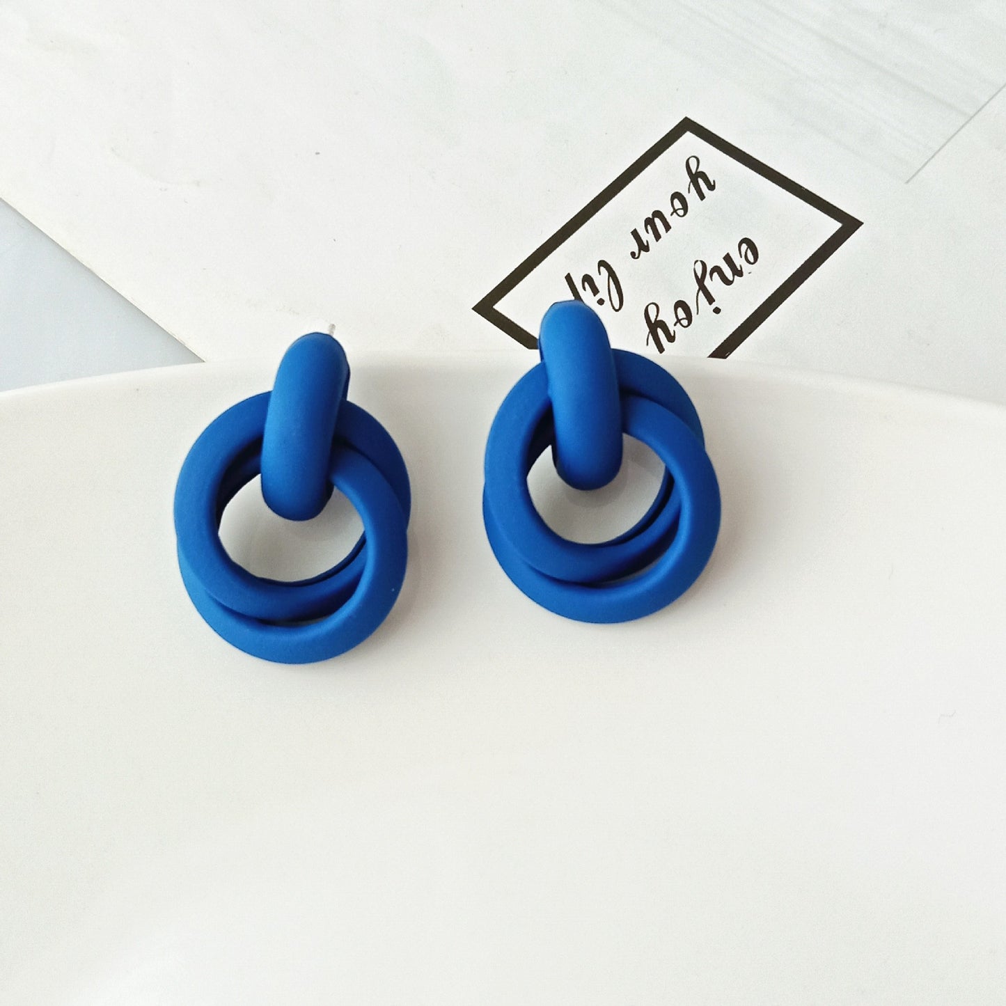 Klein Blue C Shape Alloy Stud Earrings - Niche Simple Design Korean Style for Women