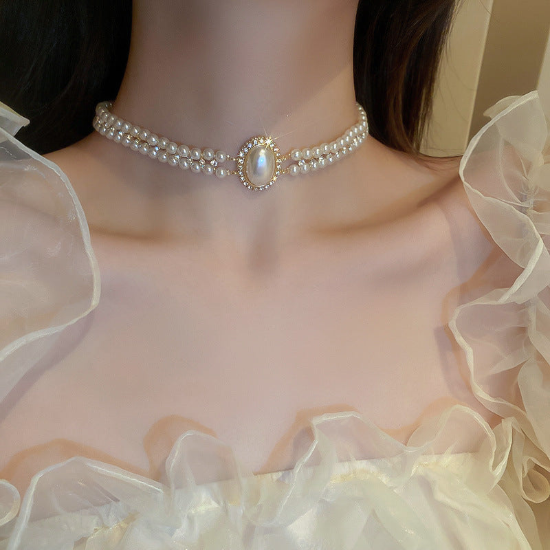 Elegant Women's Pearl Flower Choker Necklace