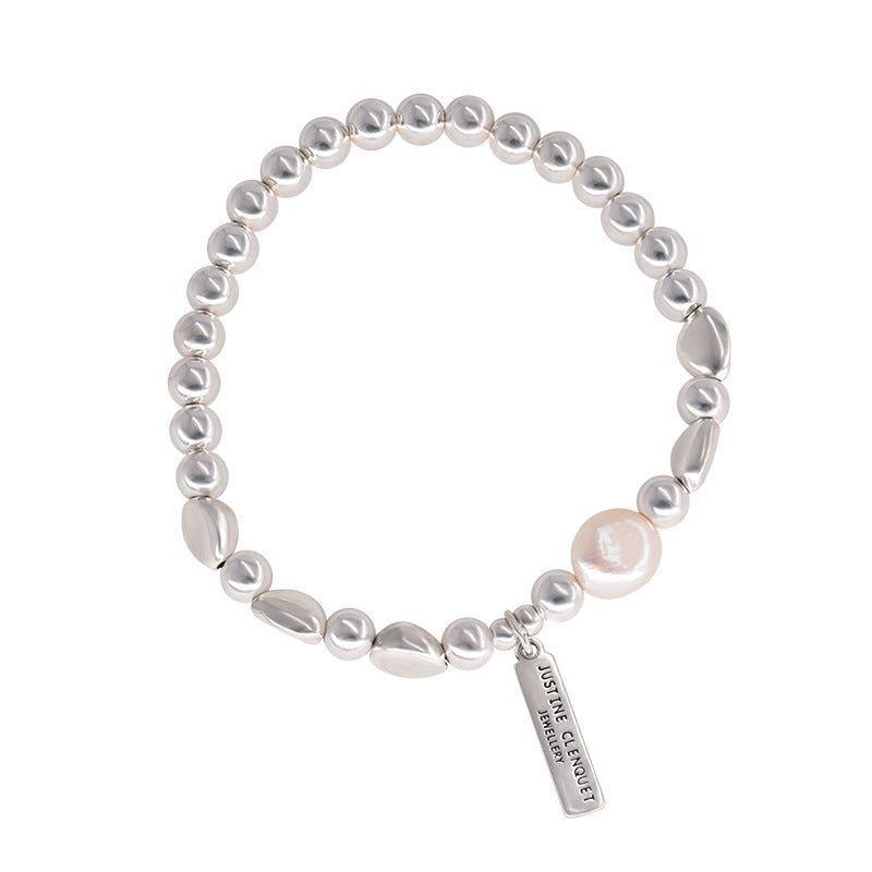 Sterling Silver Irregular Pearl Square Bracelet - Simple Design Versatile Gift for Women