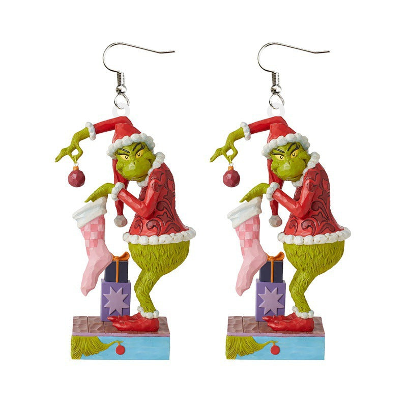 Cartoon Character Grinch Christmas Acrylic Drop Earrings