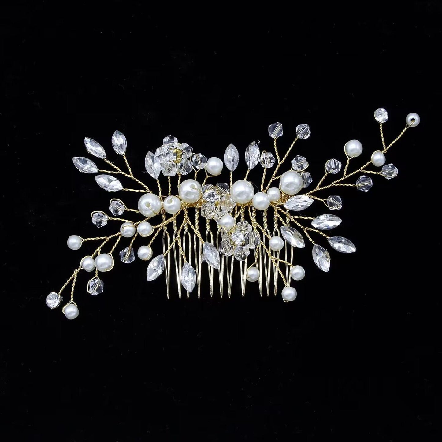 Women's Elegant Pearl and Crystal Hair Comb Bridal Accessory