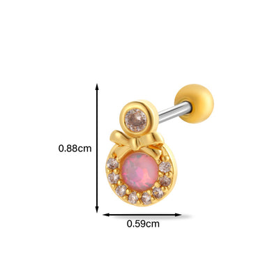 Heart & Butterfly Zircon Inlay Stainless Steel Cartilage Stud Earrings