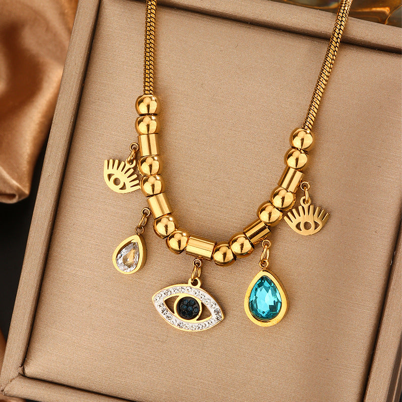 Wholesale Jewelry Vintage Style Commute Devil's Eye Star Moon 304 Stainless Steel Turquoise Rhinestones Shell 18K Gold Plated Plating Inlay Layered Necklaces