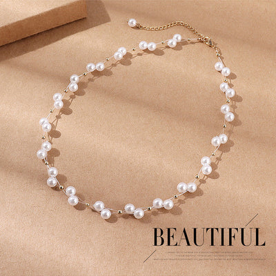 Elegant Pearl Beaded Geometric Choker Necklace