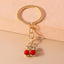 Pastoral Cherry Zinc Alloy Keychain with Faux Diamond Fruit Charm