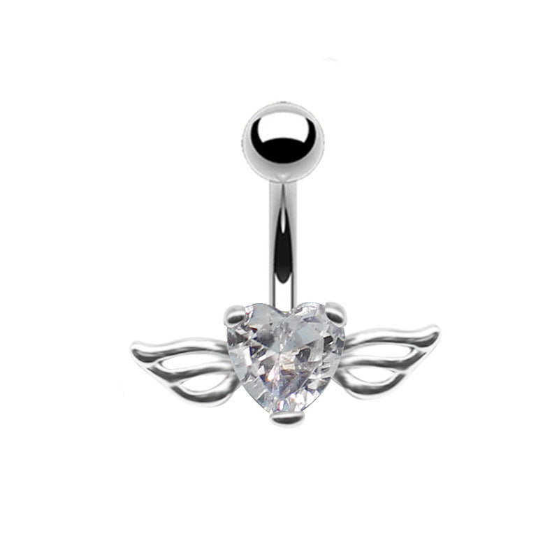 Heart Wing Zircon Navel Ring - Stainless Steel & Gold/Silver Plated