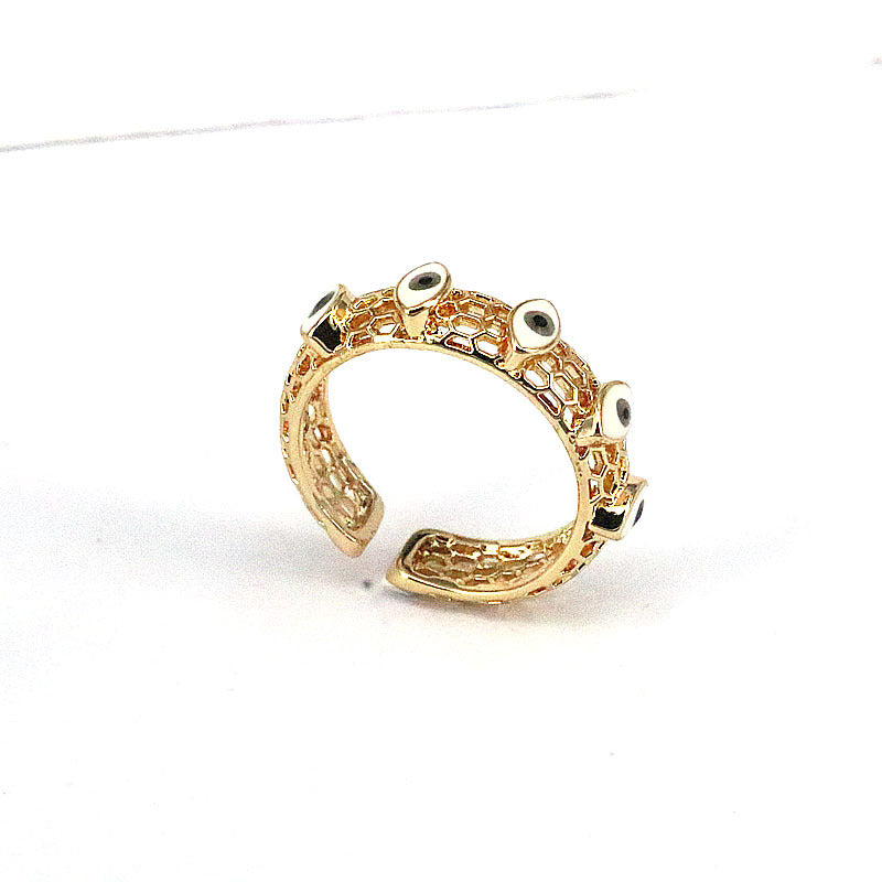 Retro Geometric Evil Eye Gold Plated Open Ring