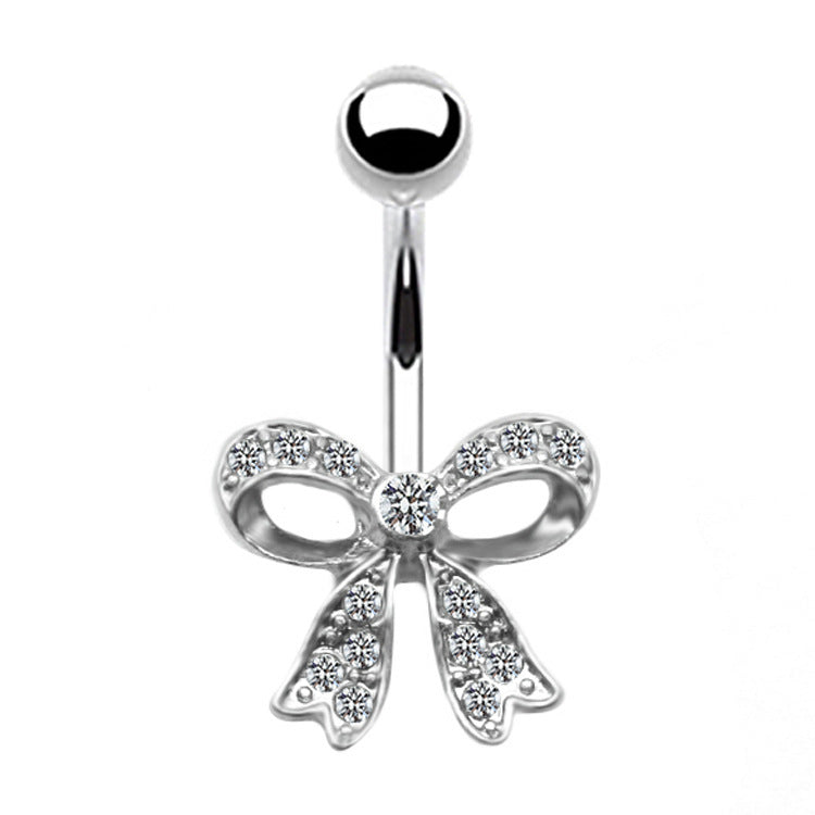 Elegant Tropical Heart Bow Knot Rhinestone Belly Button Ring