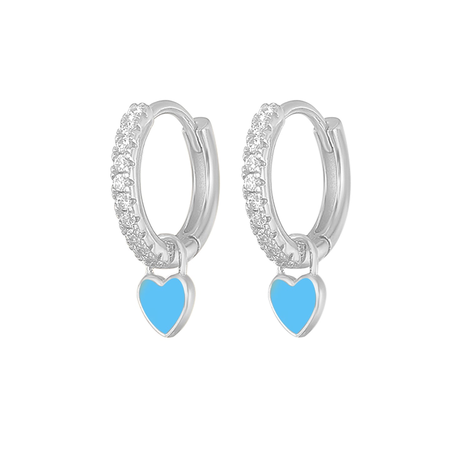 Fashion Geometric Heart Zircon Inlay Drop Earrings in Sterling Silver