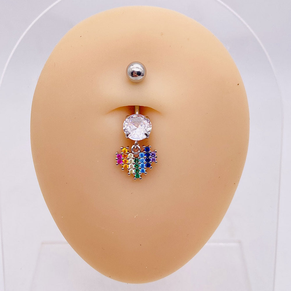 Fashion Star & Heart Zircon Flower Stainless Steel Belly Ring