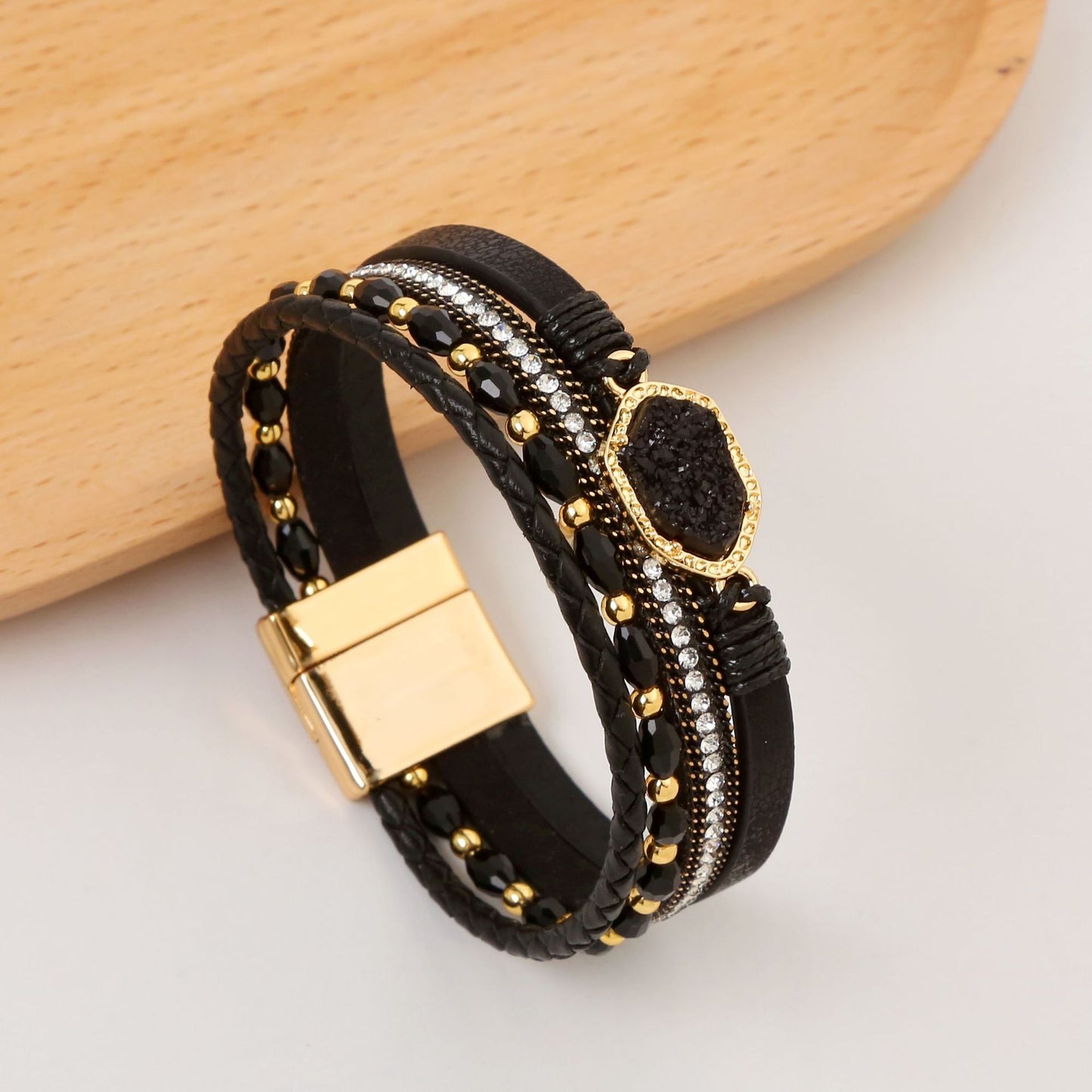 Hexagon Zircon Braid Inlay Bangle - European and American Style Electroplated Stainless Steel Bracelet