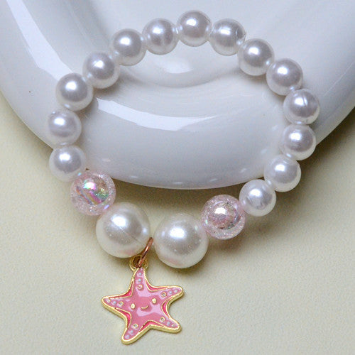 Mermaid Starfish Shell Charm Beaded Alloy Bracelet Set for Kids