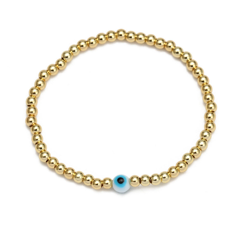 Evil Eye Copper Plated Bracelet Set with Blue Bead Charms